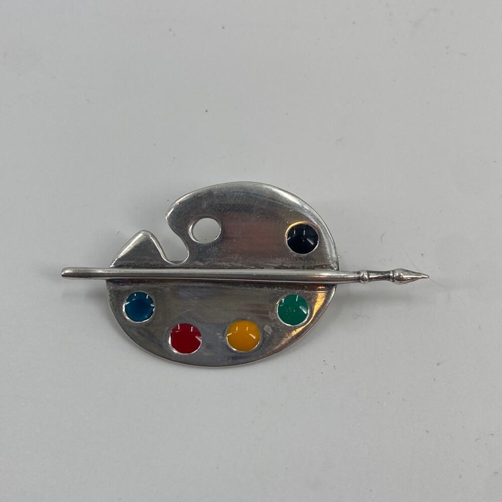 Vintage sterling silver art paint palette brooch